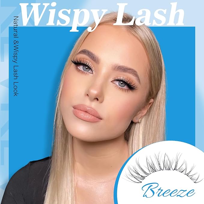 KevKev Spider Lash Clusters Breeze Wispy Eyelash Clusters 8-16MM Clear Thin Band Cluster Eyelash Extensions Mix Length Ultra-Light Natural Look Spider Lash Clusters DIY Lash at Home