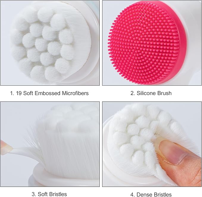 Face Brush 2 in 1, Silicone Facial Cleansing Exfoliating Brush Soft Bristles Pore Deep Cleansing Manual Dual Face Wash Scrub Brush For Massaging, Makeup Skincare Removal, Gradient White