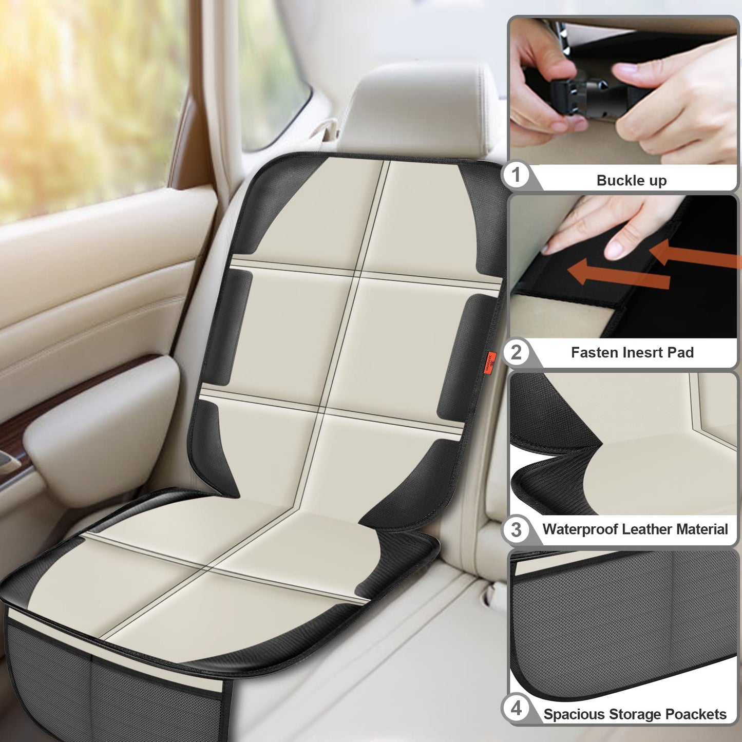 XHYANG Car Seat Protector,2 Pack Car Seat Protectors Baby Carseat Waterproof Durable 600D Fabric for Child Baby Car Seat Mat Vehicle Pet Cover 2 Storage Pockets (2 Pack Beige)