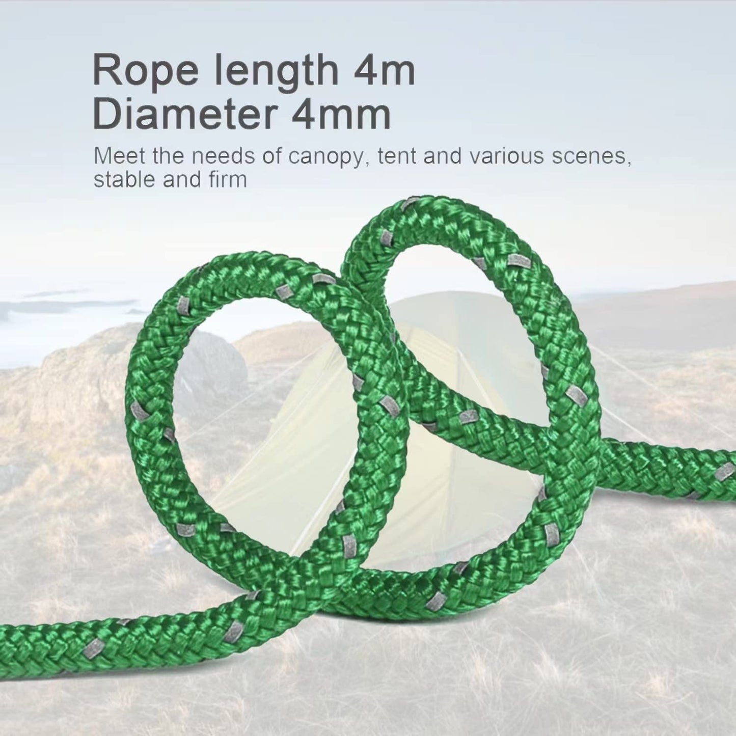 Smithok 8 Pack 4mm Guy Lines Ultralight Tent Cords with Aluminum Adjuster Tensioner Outdoor Camping Guylines Ropes for Tent Tarp,Camping,Hiking Backpacking (Green)
