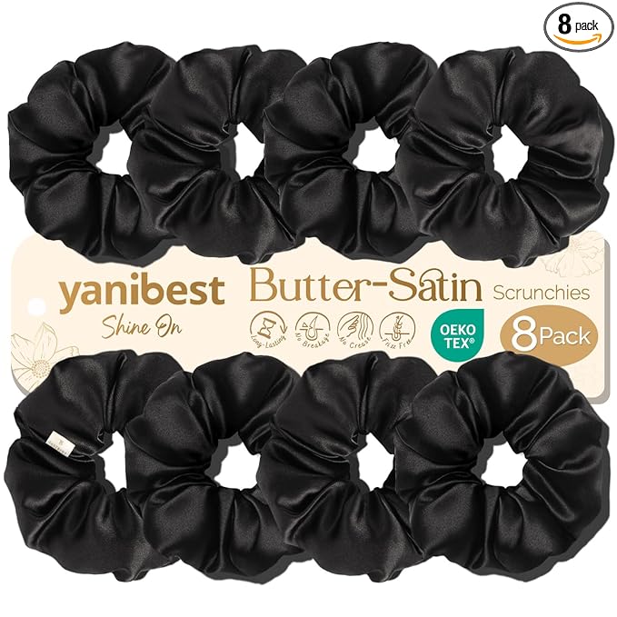 Yanibest 8 Pcs Satin Scrunchies - Silk Scrunchies Ponytail Holders, Soft Satin Hair Ties No Damage, Hair Accessories for Women