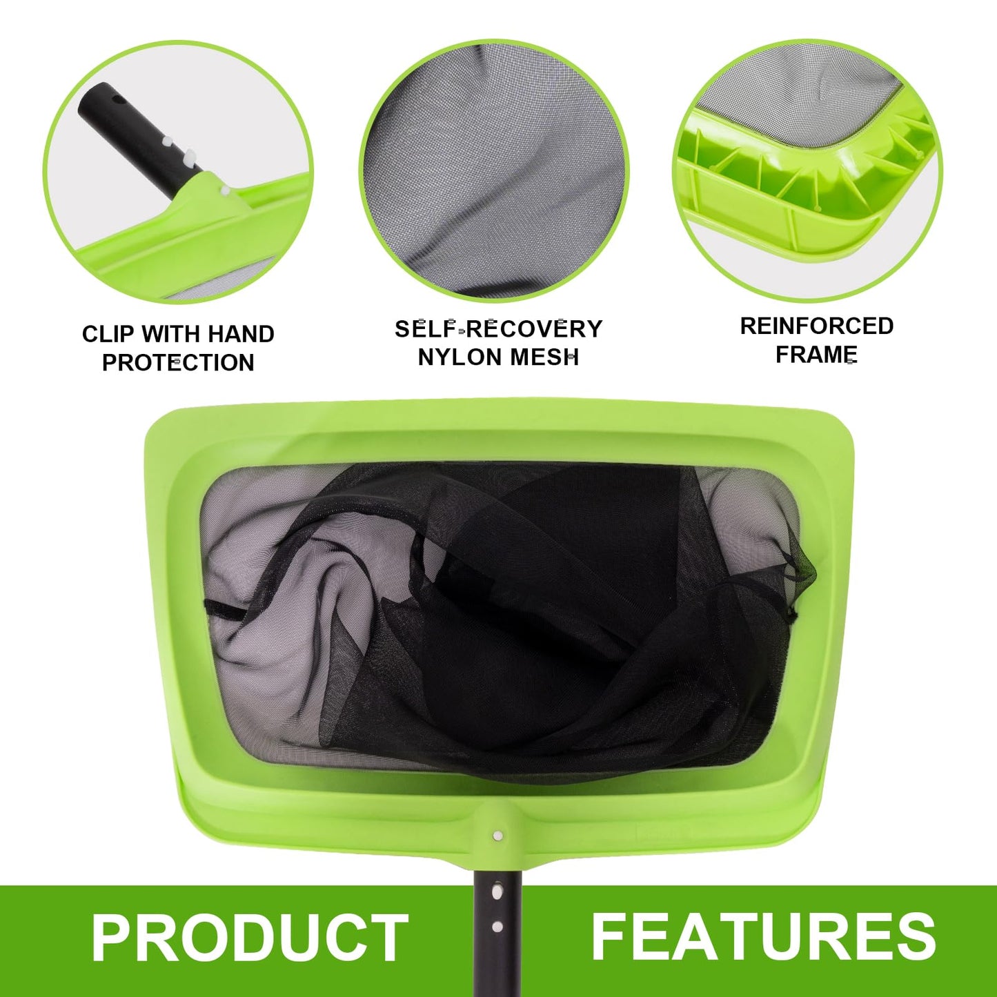 Sepetrel Swimming Pool Leaf Skimmer Net,Fine Nylon Mesh & Reinforced Frame Deep Rake Net,Cleaning Supplies and Accessories, (Pole Not Included)