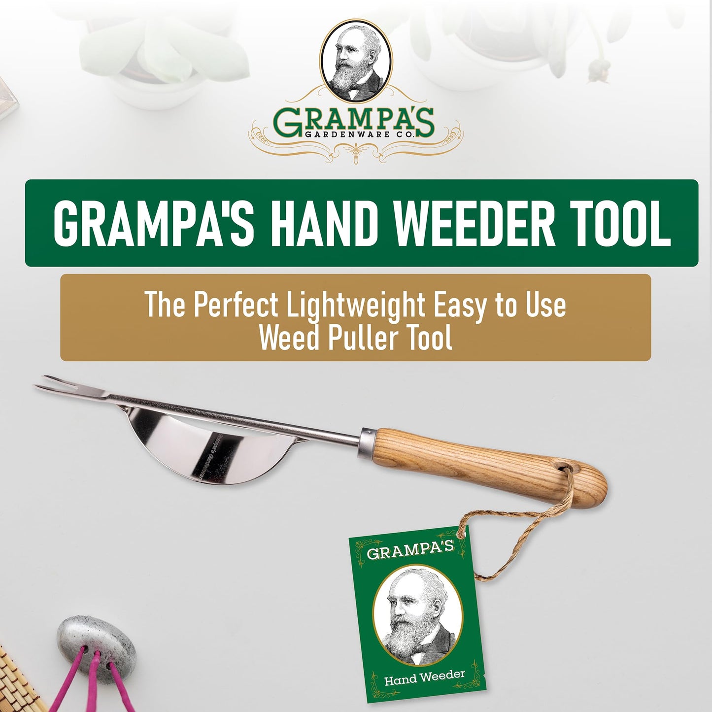 Grampa's Hand Weeder Tool - The Perfect Lightweight Easy to Use Weed Puller Tool for Garden - Durable Unique Lever Design with V-Shaped Forks Allows for Easy Removal of Weeds & Their Roots