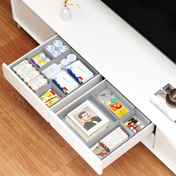 DIMJ Drawer Organizer Clothes, 12 Pack Dresser Organizer, Foldable Closet Organization and Storage Dividers, Fabric Dresser Drawer Organizers for Underwears, Nursery, Baby Clothes, Socks, Tie (Grey)