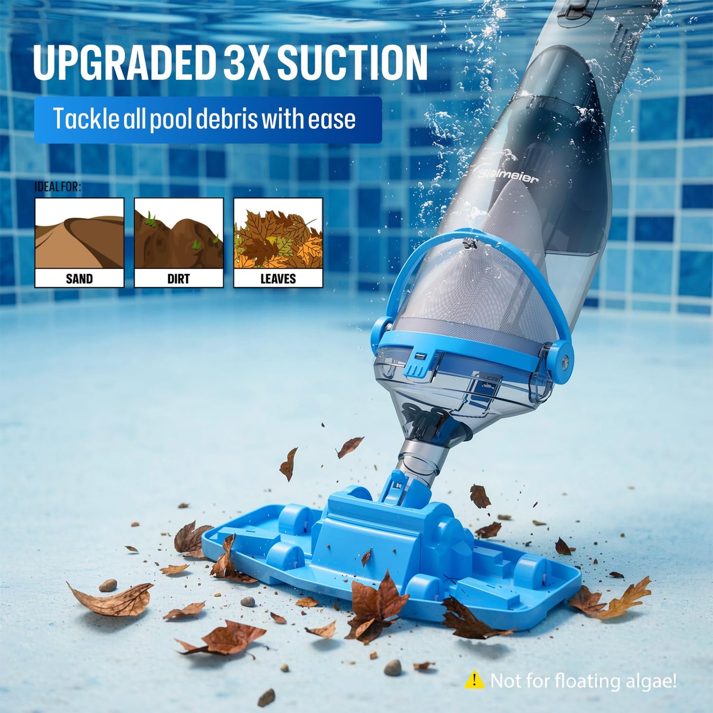 BIELMEIER Handheld Pool Vacuum with Telescopic Pole, Updated Swimming Pool Cleaner 19 GPM Powerful Suction, Cordless Pool Vacuum for Cleaning Above Ground Pools, Inground Pools, Spas, Hot Tubs