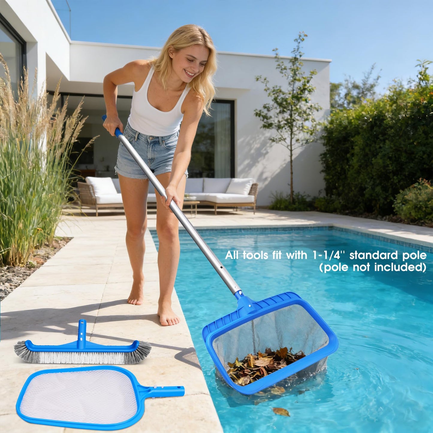 3-in-1 TidyMister Pool Cleaning Kit – 18'' Pool Net with Deep Bag & 18'' Pool Brush Head & 9'' Ultra Fine Mesh Skimmer Net, Cleaning Set for Above Ground Inground Pools, Spas, Hot Tubs