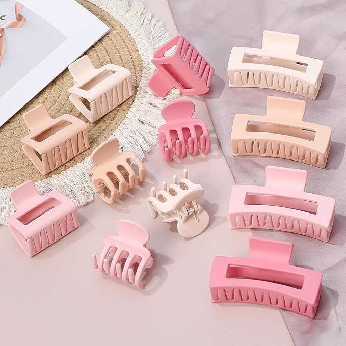 3 Styles Hair Clips for Women Small Medium Big Claw Clips for Thin Thick Hair 12 Pcs Hair Claw Clips Hair Clips Combination Hair Accessories for Women (Pink)