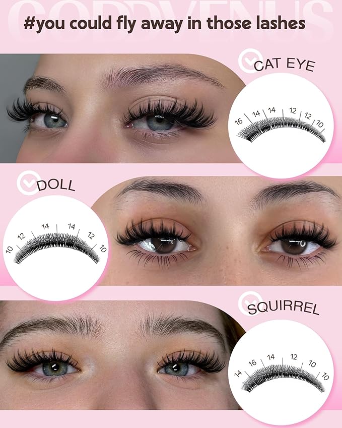 Fluffy Manga Lash Clusters Kit, Natural Wispy Cluster Eyelash Extensions, DIY Lash Extension at Home For Dolly Anime Look, Fairy Individual Lashes Kit with Waterproof Bond and Seal