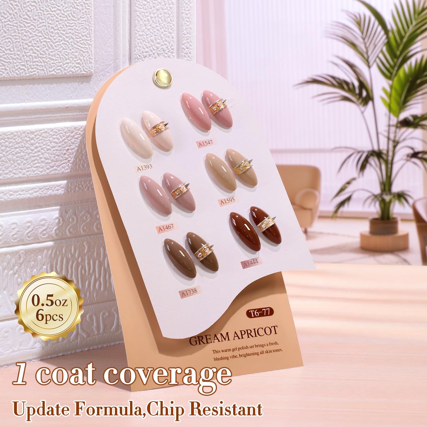 Double Rhythm 6 Pcs 15 ML Gel Polish Set Same Color Same Bottle Soak Off Gel Polish Kit Nail Art Manicure Salon DIY at Home for Women (Peach Nude Cream Taupe Tan Brown-T6-77)