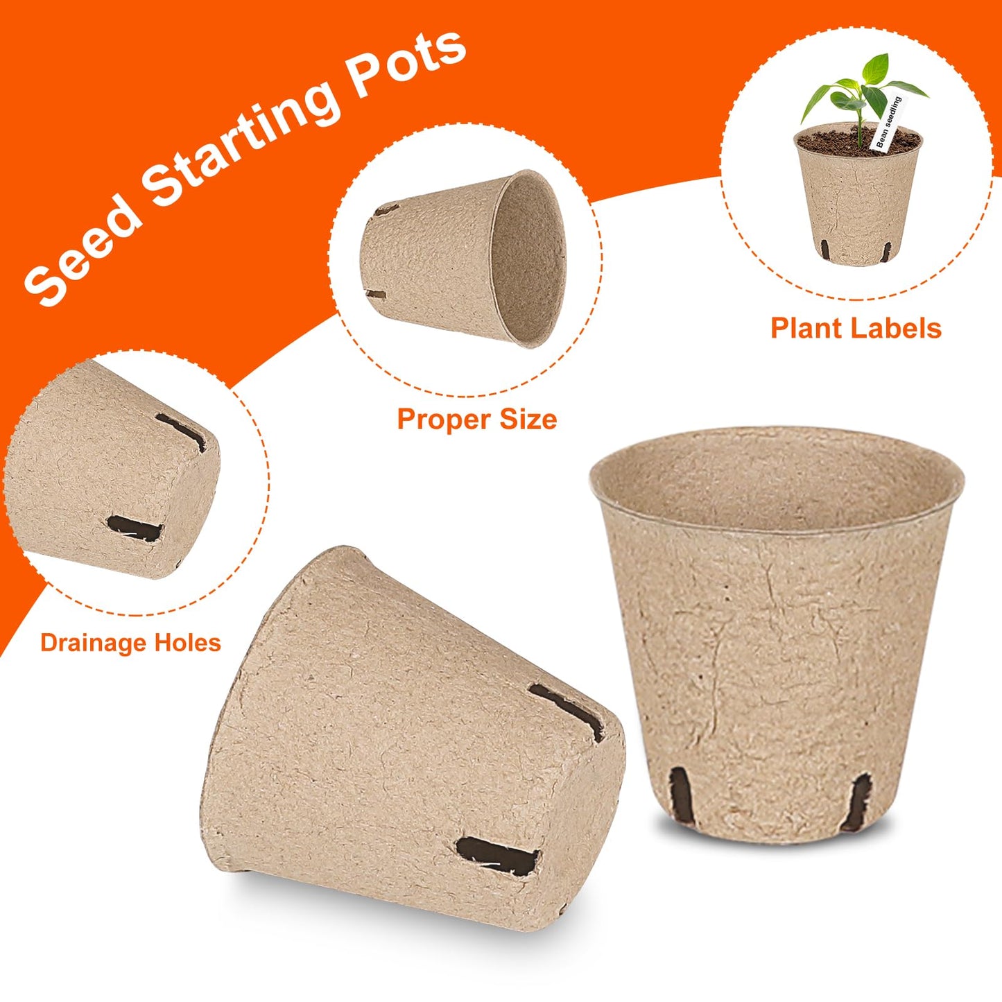 JNYONG 120 Packs 3.15 Inch Peat Pots,Biodegradable Pots for Seedlings with Drainage Holes, Garden Germination Nursery Pots with 100Pcs Plant Labels