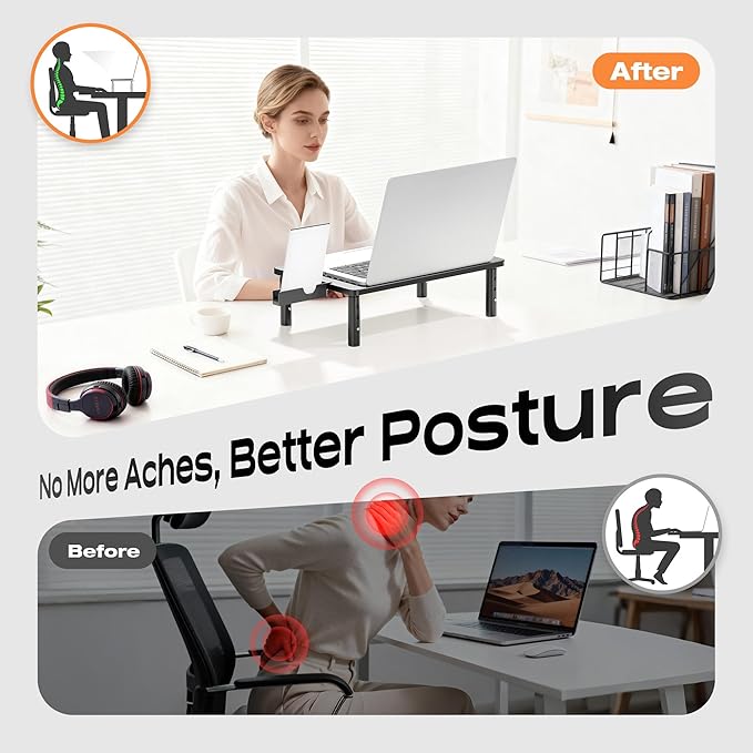 Computer Monitor Stand Riser for Desk, 3 Height Adjustable PC Laptop TV Desktop Monitor Stand Shelf, Metal Printer Table with Phone Holder, Stand Riser for Desk, Office Desk Organizers and Accessories, 2 Pack