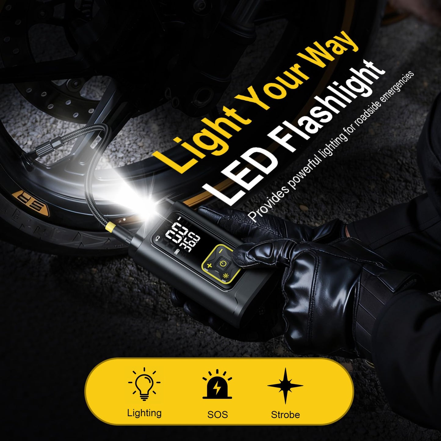 Philoent Tire Inflator Portable Air Compressor for Car Tires with Gauge, 150PSI Fast Bike Air Pump for Auto, Motorcycle, Bicycle, Balls, Digital Tire Pump with LED Light, Auto Shut-Off