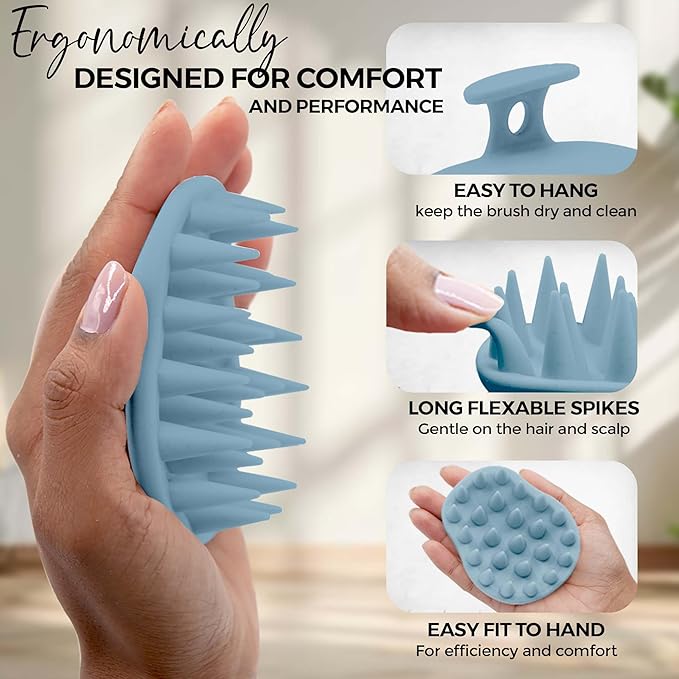 Fiora Naturals Scalp Massager Shampoo Brush - Silicon Scalp Scrubber & Exfoliator for Dandruff Removal and Hair Growth, Brush for Wet & Dry Hair, for Men, Women, Kids - BPA Free