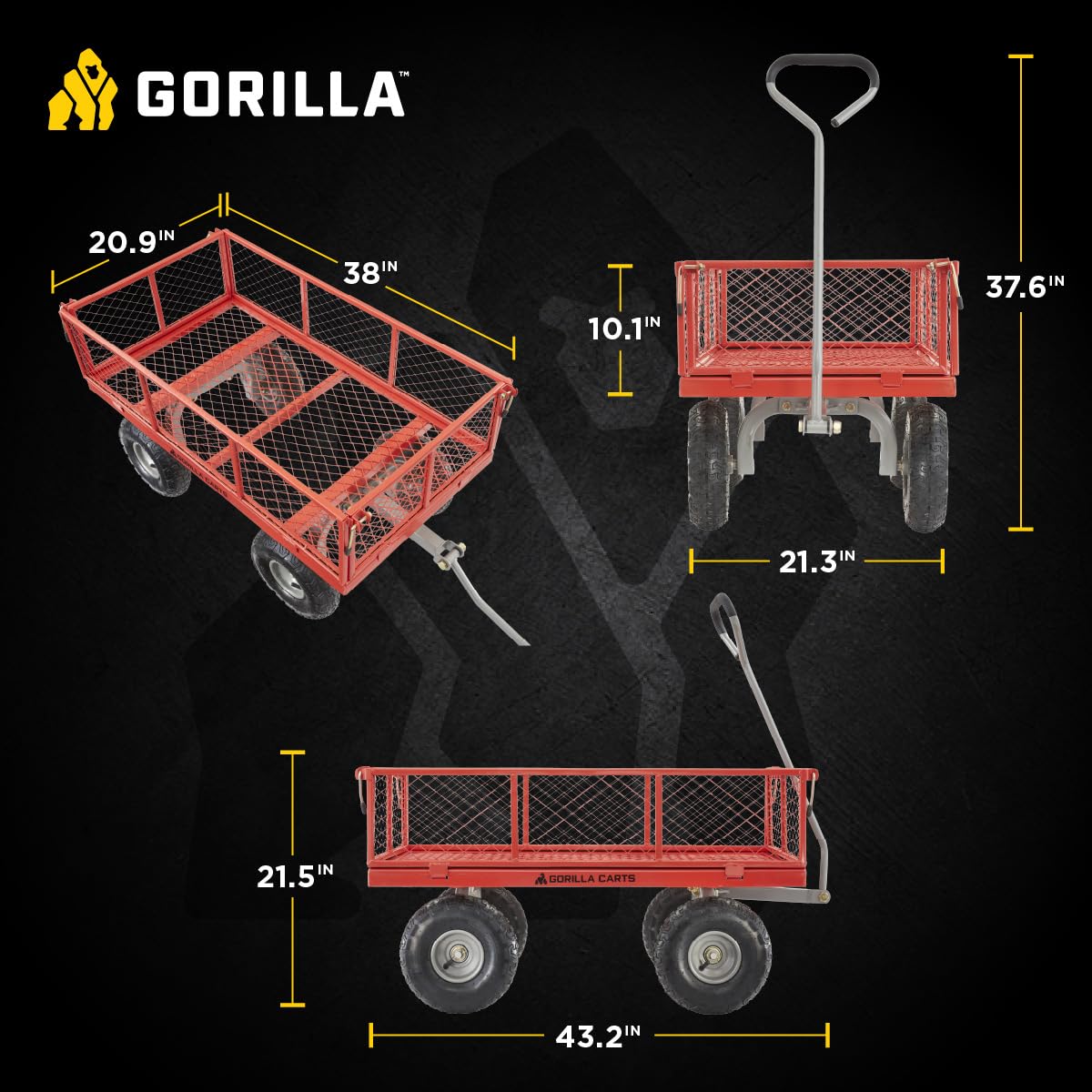 Gorilla Carts Steel Utility Cart, 4 Cu Ft Bed, 800 lb Load Capacity, Black – Heavy-Duty Outdoor Hauling Wagon with Removable Side Panels for Yard, Lawn, Garden or Landscaping