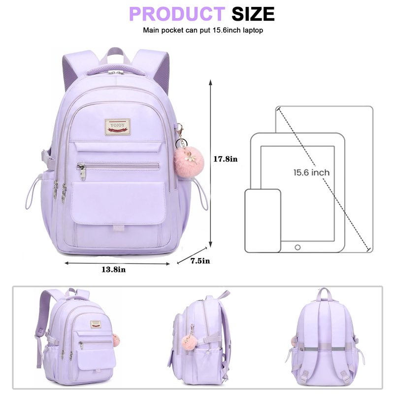YOJOY Laptop Backpack 15.6 Inch College Backpacks for Women, School Backpack for Girls,Students Aesthetic Anti Theft Travel Daypack Large Bookbags Middle High School Back Pack(Purple)
