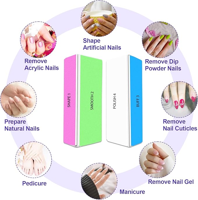 4 Way Nail Buffer Block (2 Pcs), Nail Shine Buffers Blocks Files for Natural and Acrylic Nails Smoother Buffing Block Polisher Fingernail File Buffer 120/240/600/3000 Grit for Buffing Shinning