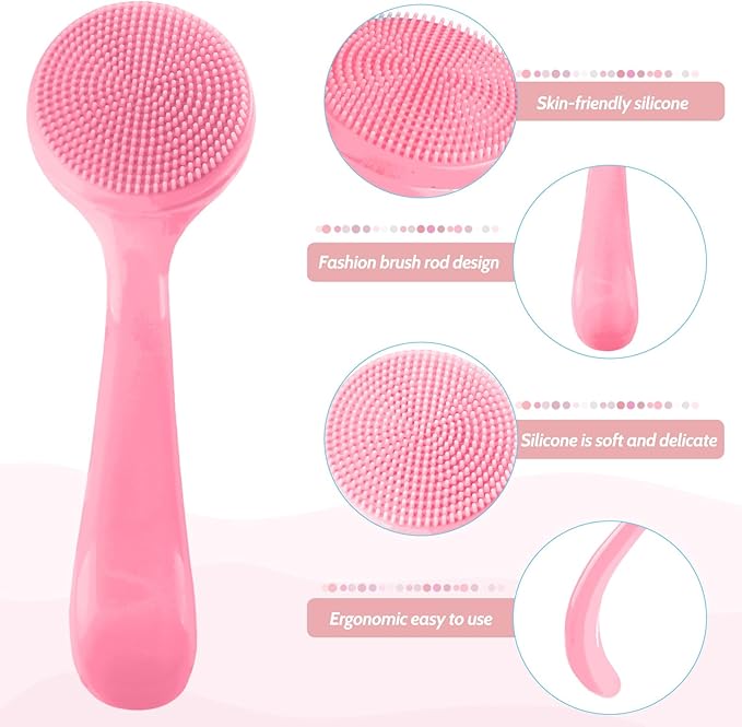 2Pack Silicone Face Brush Manual Face Scrub Brush Soft Facial Brushes Waterproof Exfoliating Face Brush Skin Friendly Face Cleaner Brush for Women and Men Blackheads Makeup Residues Removal(Pink)