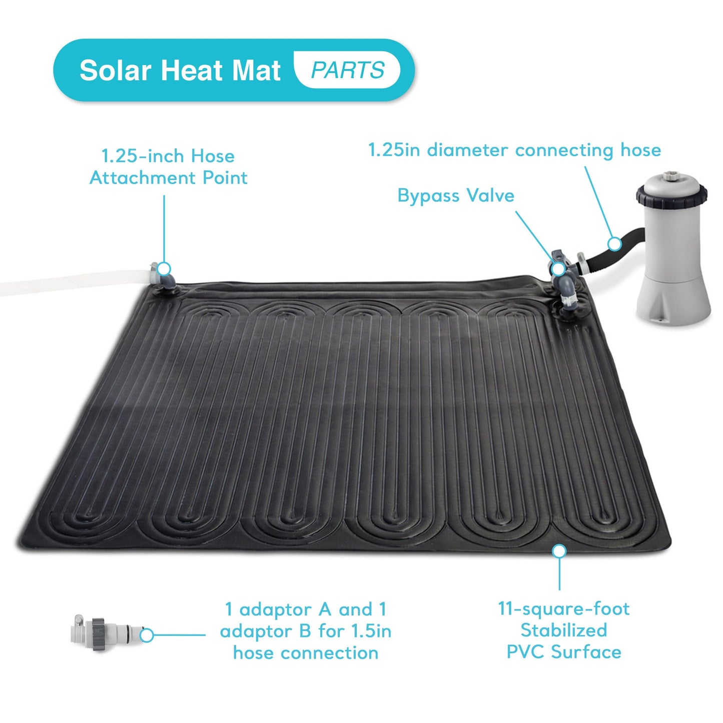 Intex 47 Inch x 47 Inch Solar Pool Heater Mat for 8,000 Gallon Above Ground Pool with Hose Attachment and Bypass Valve, Black (2 Pack)