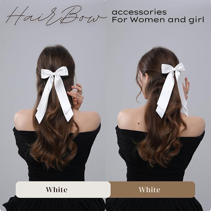 LuSeren 2 PCS Double Layer Hair Bows White Hair Ribbon Clips Ponytail Holder Accessories for Women Girls Toddlers Teens Kids