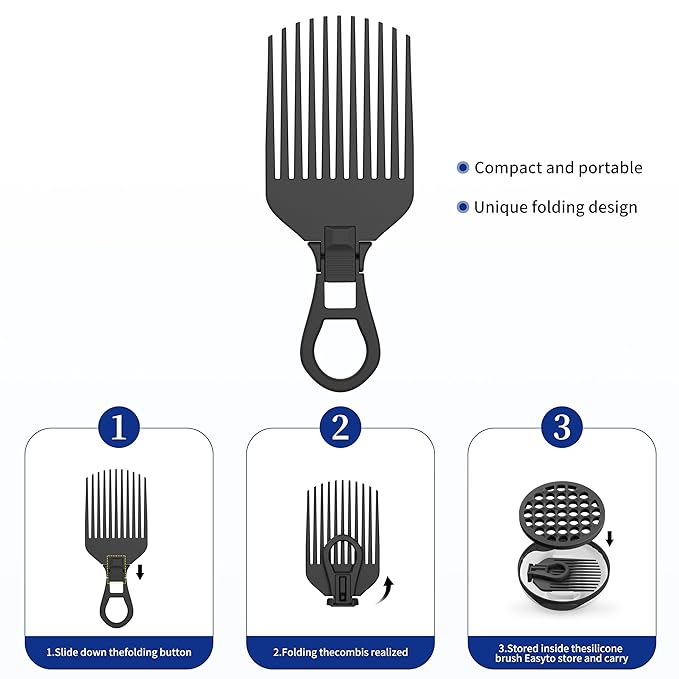 Silicone Curl Brush,Africa Comb,Magic Curly Hair Brush Twist Hair,Afro Pick,Men Women Boys Girls Wave Curler Tool,1 Set Black
