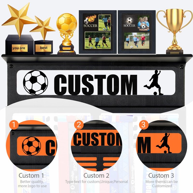 Lapetale Fashion Personalized Medal Holder with Name Display Rack for Awards Ribbons - Metal Custom Sports Race Plaques Hanger for Wall Mount Hold Up 60 Medal Hanger Display for Athlete Boy Girl Kid