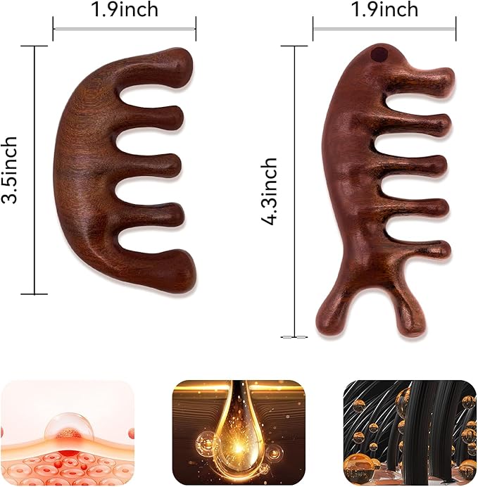 2 Pack Wooden Scalp Massage Comb, Sandalwood Scalp Massager Wood, Head Massager Gua Sha Brush for Women Men Hair Growth