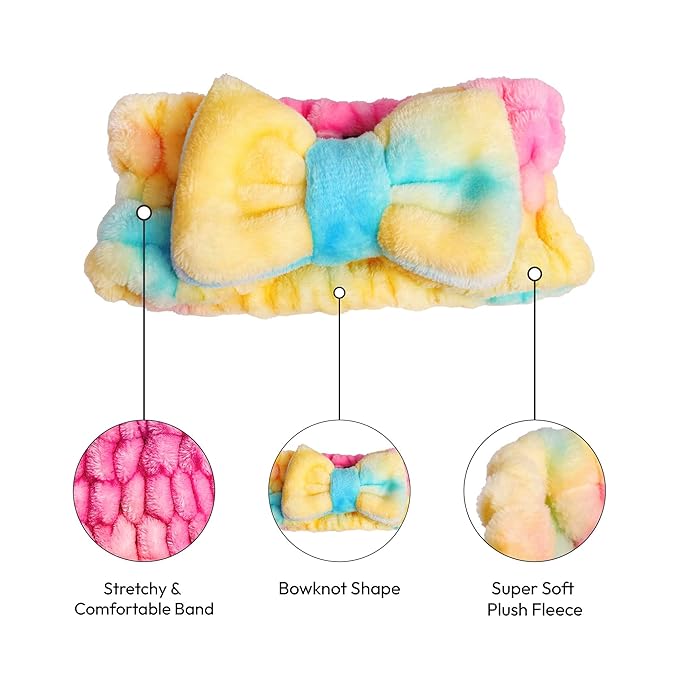 Red by Kiss Spa Headband for Washing Face Facial Makeup Bow Head Band Soft Plush Fleece Stretchy Head Wraps for Women Shower Bath Washing Face Mask (Leopard)