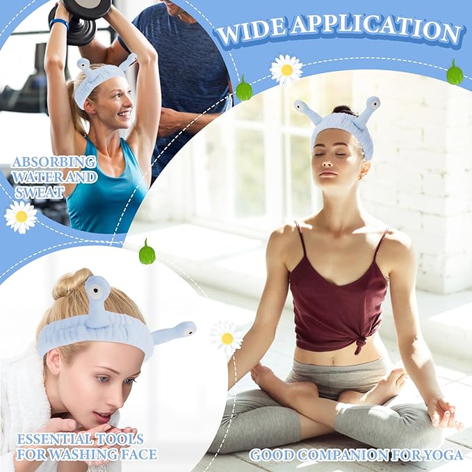 Face Wash Headband, Palm and Snail Spa Hair Bands Makeup Headbands Women Cartoon Cute Coral Fleece Elastic Headband Creative Hair Accessories for Washing Face Shower Sports (Blue)