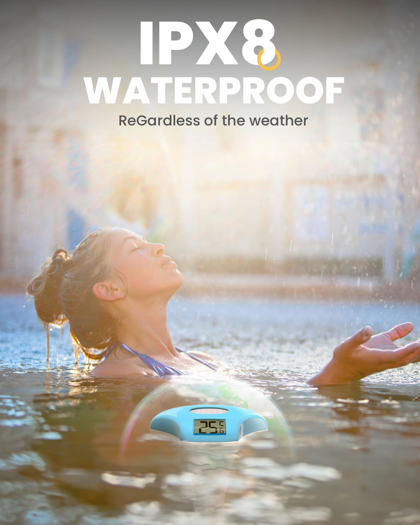 BALDR Pool Thermometer Floating Easy Read, Solar powerd with LCD Large Digital Display, IPX-8 Waterproof Swimming Pool Thermometer, Say Goodbye to Battery Replacement, Gauge for Ice Bath, Hot Tubs