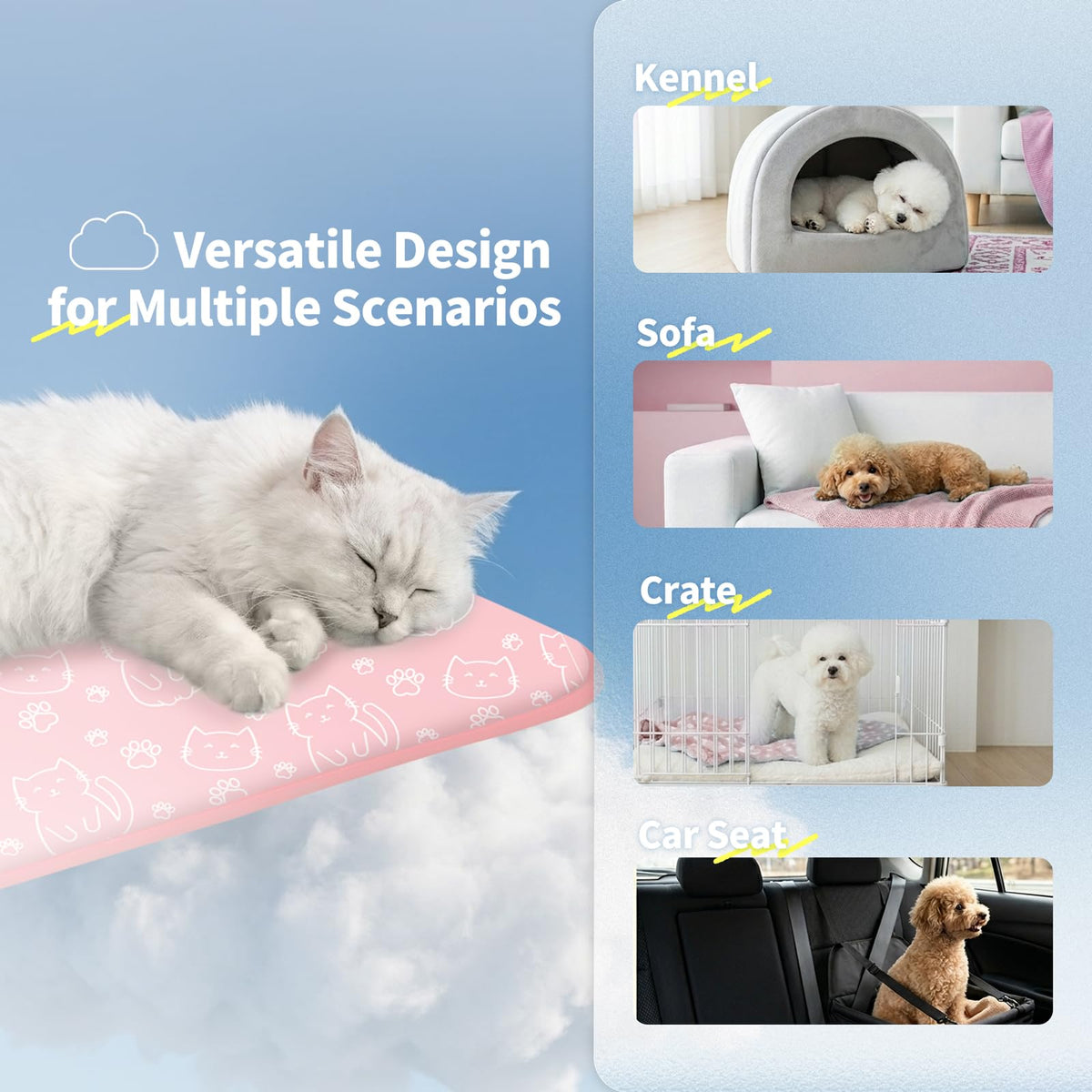 NWK Pack of 4 Pet Cooling Mat -Q-Max>0.345 Ice Silk Cooling Mat for Dogs & Cats Portable & Washable Pet Cooling Blanket, Car Seats, Beds for Summer (4pcs, Pink Cat, 27'' X 20'' X 0.3'')