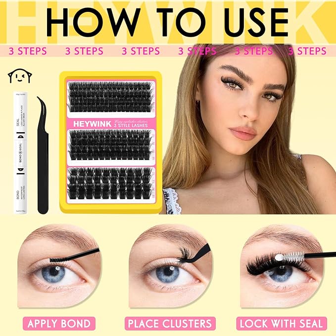 Lash Clusters Kit 60D 80D 100D Thick Cluster Eyelash Extensions 12-18mm Lash Clusters Individual Lash Extensions DIY Clusters Lashes Extension at Home (60D+80D+100D 12-18MM Kit)