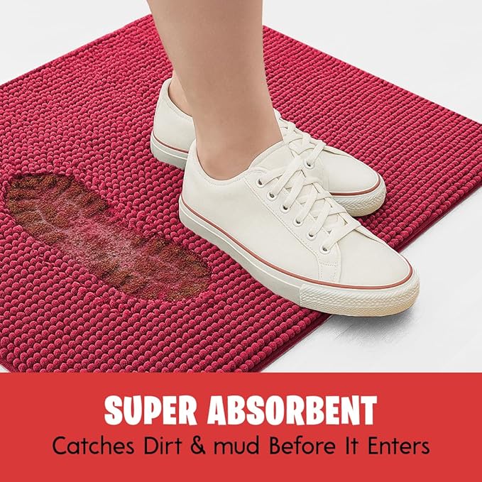 MudGuard Mat™ Dog Door Mat for Muddy Paws, Super Absorbent Microfiber, Non-Slip Indoor Mat, Quick Dry Chenille Mud Mat for Dogs & Entryway, Washable, Red 36" x 60"