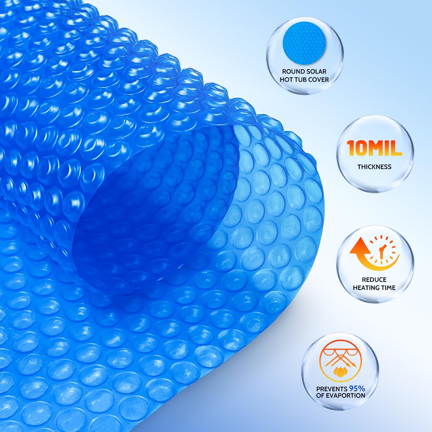 ALLAreN Solar Pool Cover 10 Foot Round, 10 Mil Blue Bubble Pool Blanket Heat Retention, Circle Thermal Cover for Above Ground Inground Pools and SPA Hot Tubs