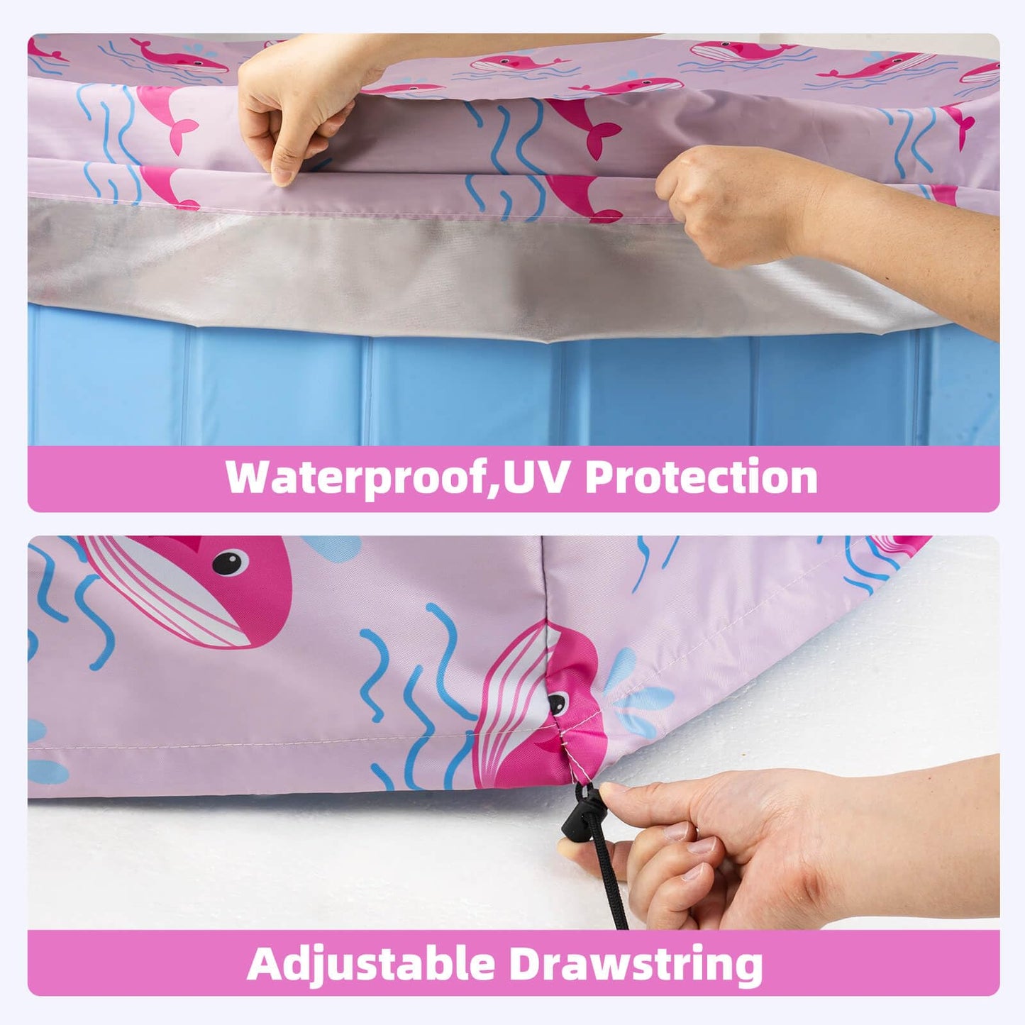 Ladadee Foldable Dog Pool Cover – Waterproof Round Pet Dog Kiddie Bath Tub Lid Cover, Fit for 32/48/63 Inch Pools, Outdoor Portable Puppy Pool Accessories with Drawstring