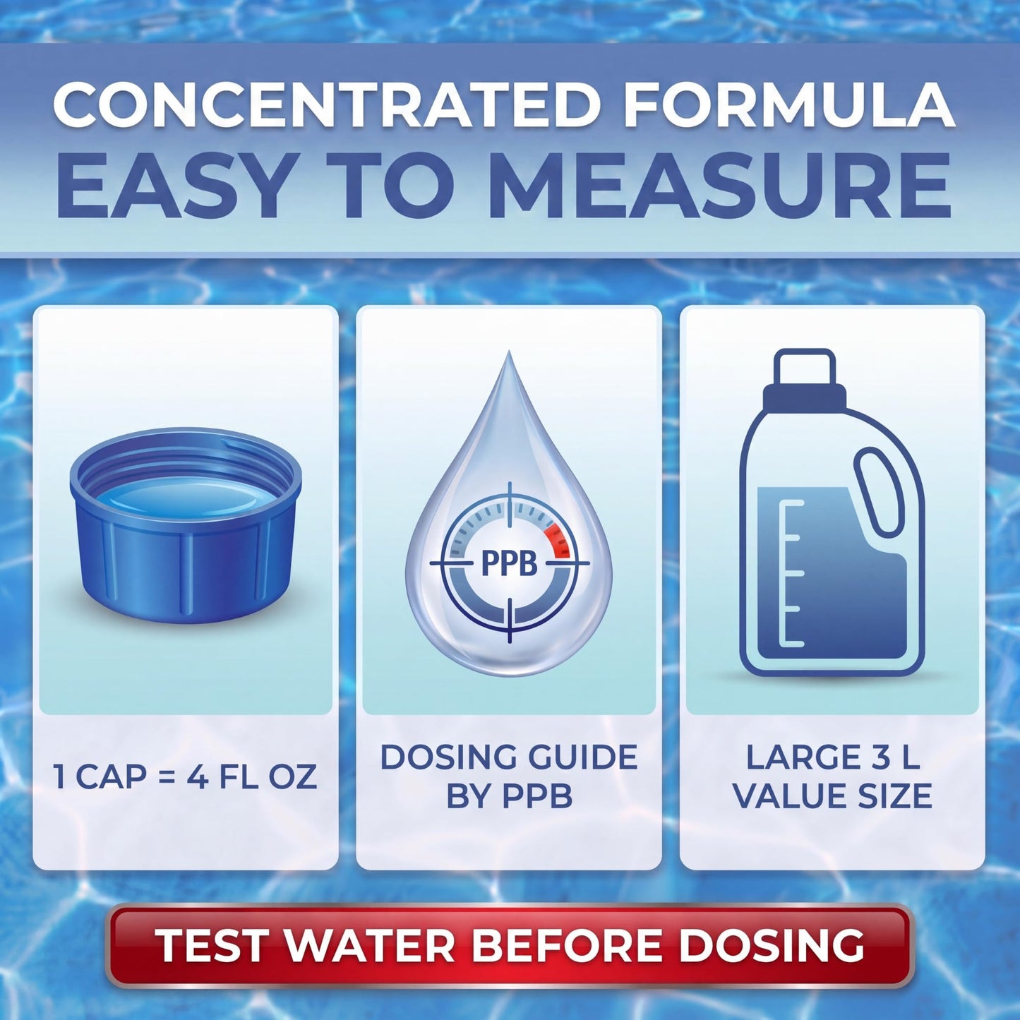Phosphate Remover Pool Chemicals, 3 L, Pool Phosphate Remover, Swimming Pool Chemicals, Easy Cap Measure, ppb Dosing Guide, BubbyShine