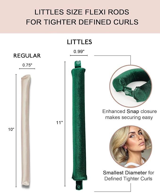 Littles Heatless Curls Overnight Rods No Heat Hair Curlers to Sleep in Foam Soft Hair Rollers for Short & Long Hair Blowout Look, Heatless Flexible Curling Rod Set with Satin Wrap for Sleeping