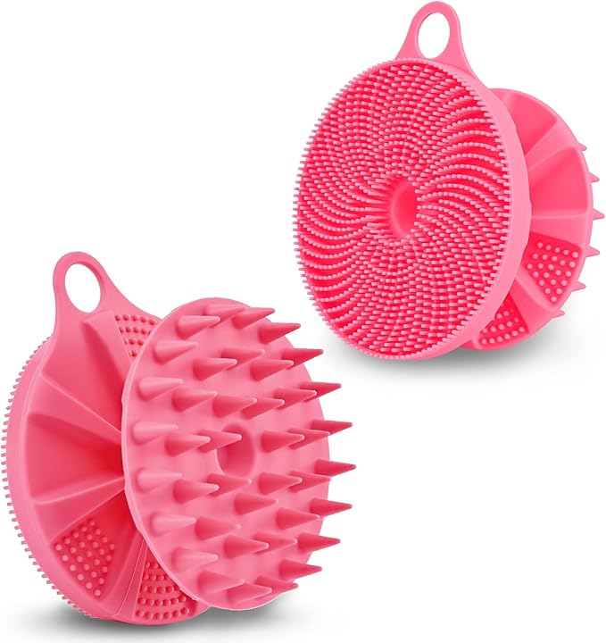 INNERNEED 2-in-1 Silicone Body Scrubber and Scalp Massager Shampoo Brush, Food-Grade Soft Material, More Hygienic, Easily Lather, Convenient for Travel, Gym, Business,etc (Pink)