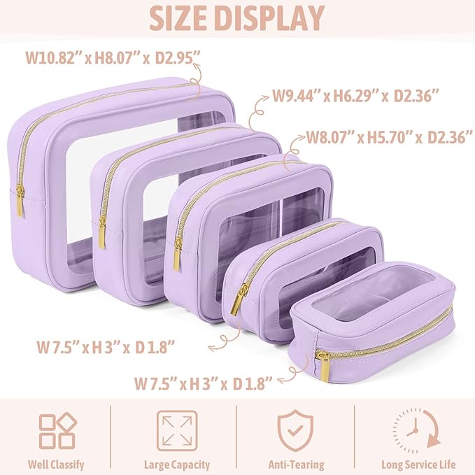 5PCS Diaper Bag Organizer Pouch Set, TSA Approved Toiletry Bag，Clear Waterproof TPU Makeup Bag Set Travel Organizer Bags for Women and Kids