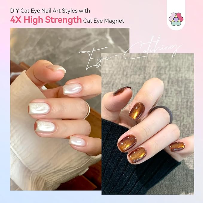 SAVILAND Essentials Cat Eye Magnetic for Nail: 3-in-1 Brown Cat Eye Gel Nail Polish N35 Neodymium Round Long Strip Magnet Wand Stick Diverse Effect Double Ended Nail Salon Design Tools Set Accessories