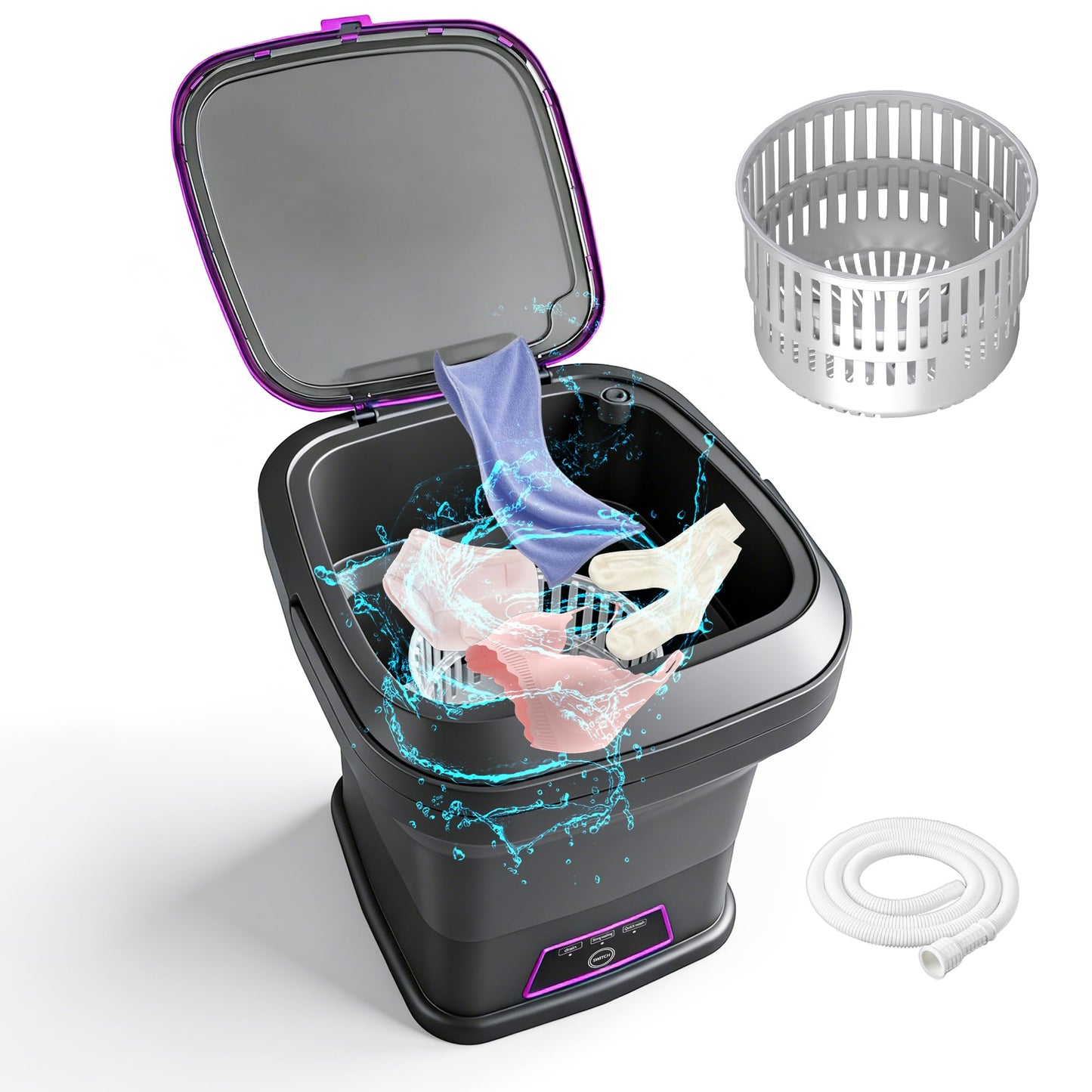 Ugupy 13L Portable Washing Machine, Foldable Mini Washing Machine with Spin Basket & 3 Cleaning Modes, Small Laundry Machine for Underwear, Baby Clothes, Socks, Compact Design for Travel Apartment RV