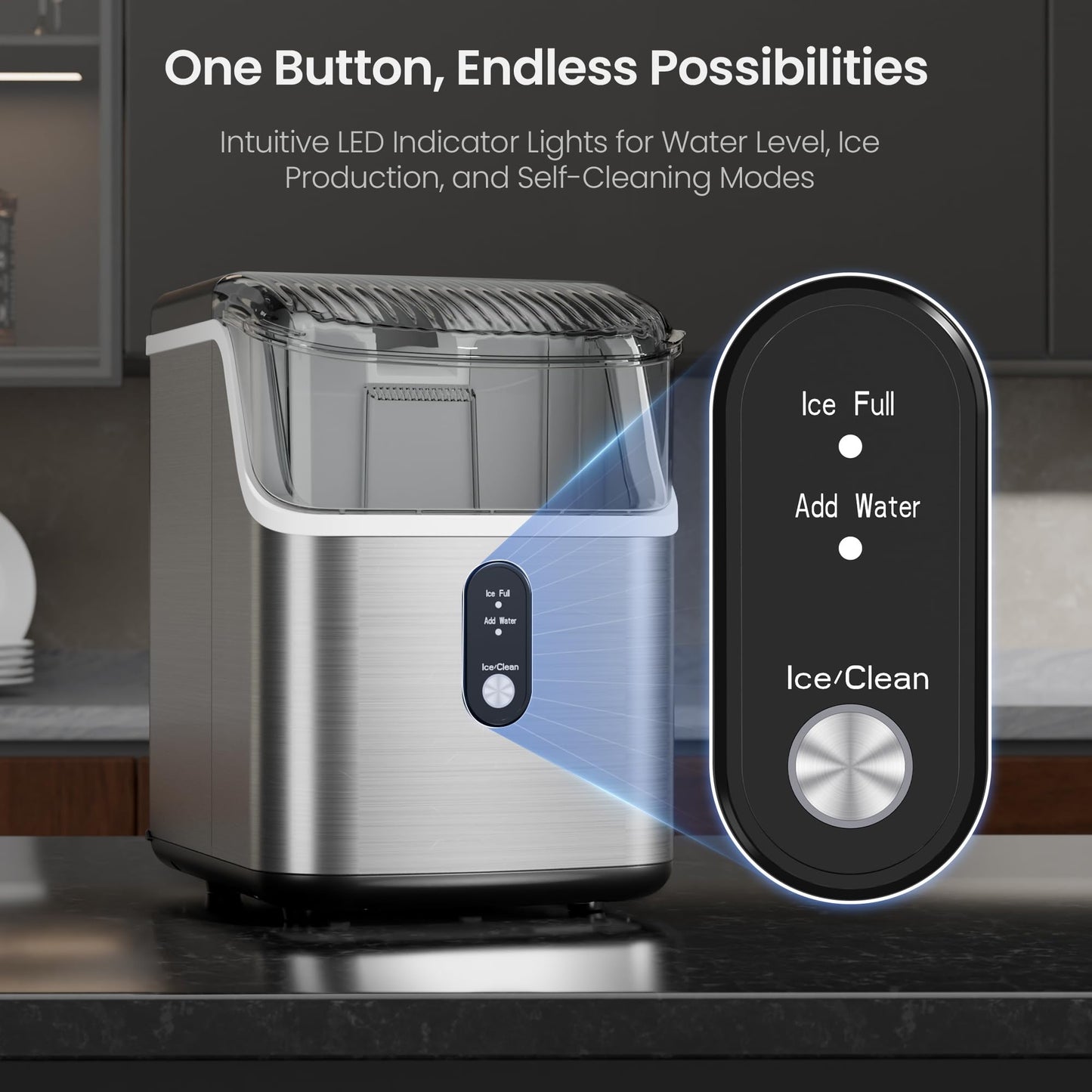 Kismile Nugget Ice Makers Countertop,Pebble Ice Maker Machine with Chewable Ice, 35lbs/Day,One-Click Operation,Self-Cleaning,Pellet Ice Maker Countertop for Home/Kitchen/Office