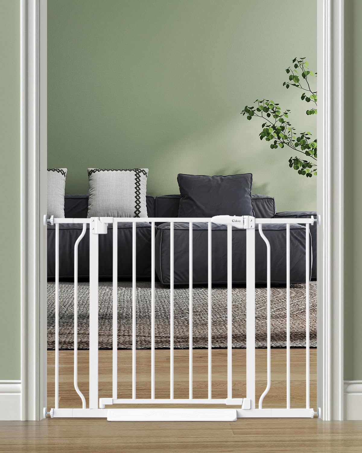 Cideny Baby Gate No Drilling, 29"-40" Auto Close Dog Gate Indoor for Doorways & Stairs, Pressure Mounted Adjustable Pet Gate, Easy Walk Through Child Gate for Children & Pets Stroller Friendly, White