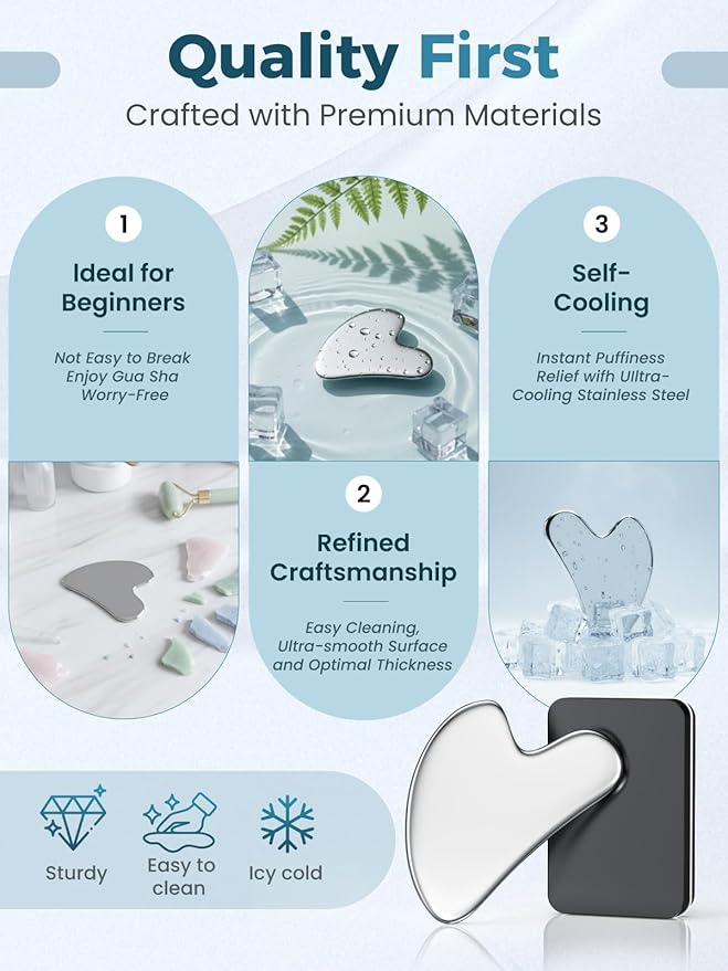 Stainless Steel Gua Sha Facial Tools, Guasha Tool for Face Acupuncture Therapy Trigger Point Treatment, Gua Sha Scraping Massage Tool