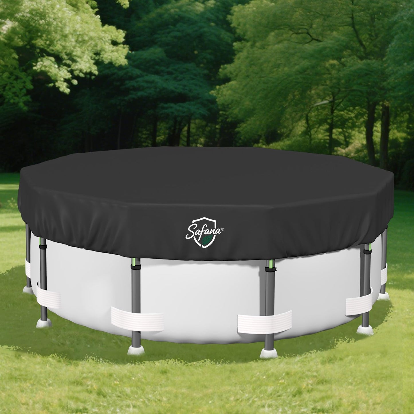 SAFANA 16FT Round Pool Covers for Above Ground Pools, Round Swimming Pool Cover [Upgrade 420D Thicker] Protective Leaf Cover with Reflective Strip, Tear Resistant Durability, UV Resistance, Black