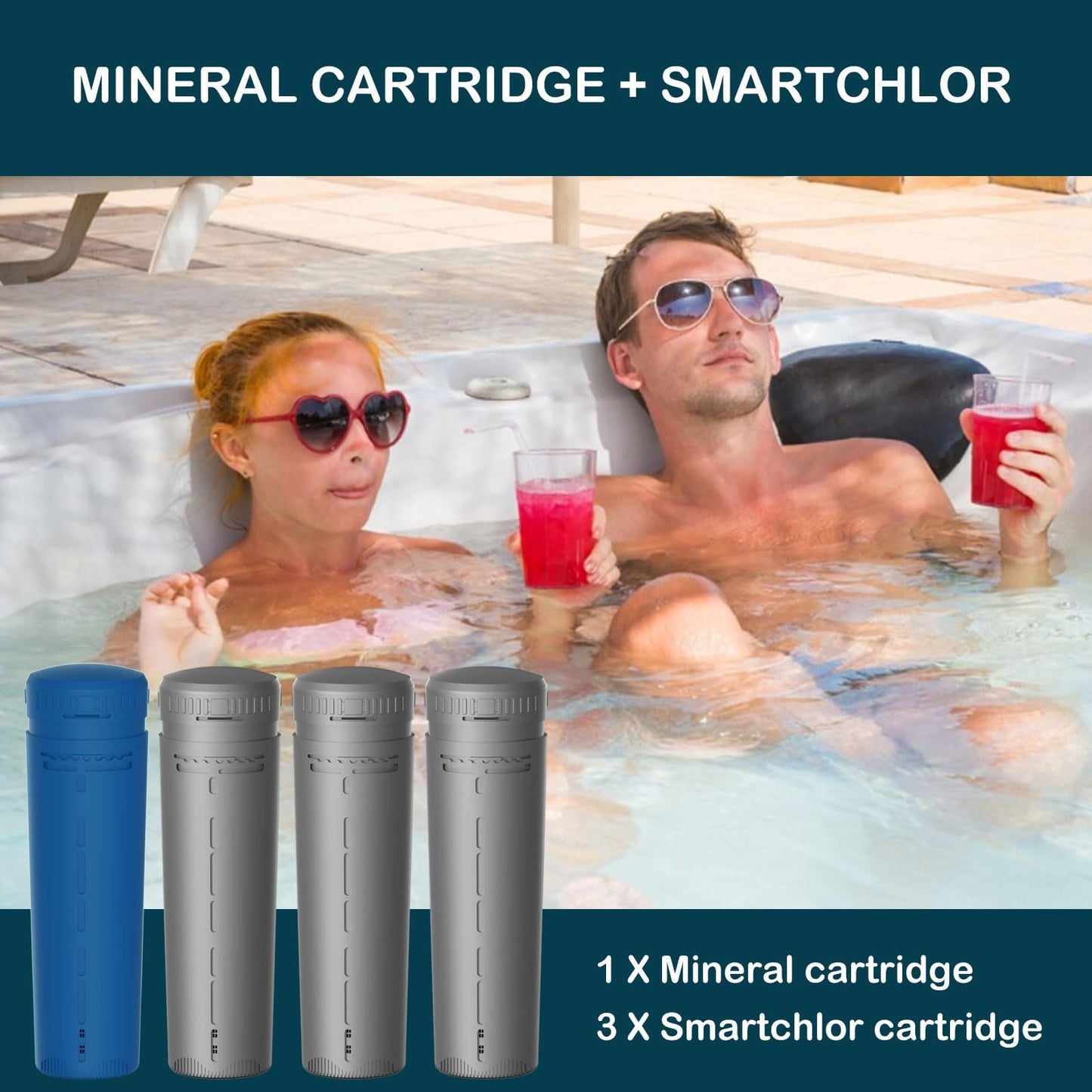 Mineral Cartridge + SmartChlor Cartridges Compatible with Frog @Ease in-Line SmartChlor Mineral Cartridge System for Marquis, Caldera, Artesian & Hot Springs Spas CYA Free, Up to 600 Gallons 1+3 Pack