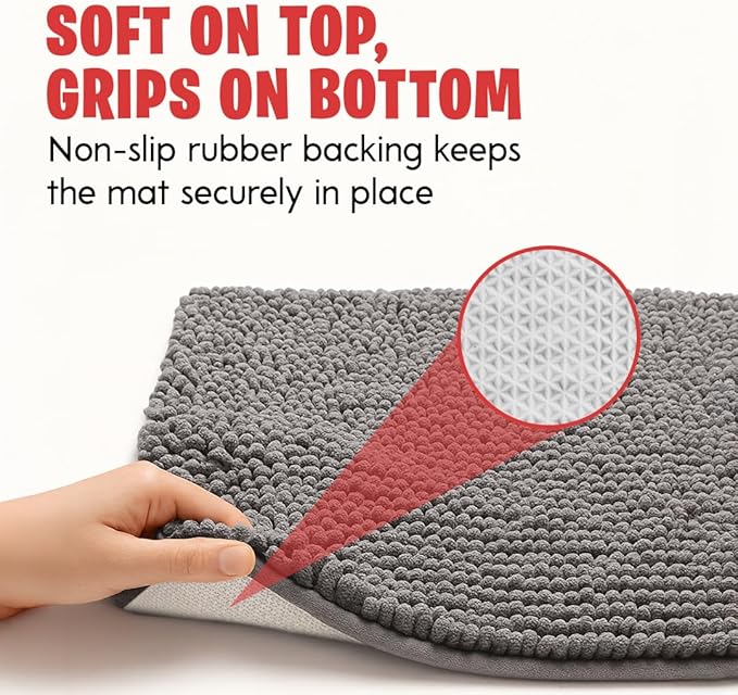 MudGuard Mat™ Dog Door Mat for Muddy Paws, Super Absorbent Microfiber, Non-Slip Indoor Mat, Quick Dry Chenille Mud Mat for Dogs & Entryway, Washable, Grey 36" x 60"