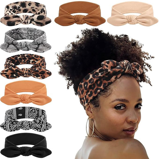 DRESHOW 8 Pack Headbands for Women Bow Knotted Hair Band Facial Cloth Rabbit Ears Running Sport Elastic Hair Wrap