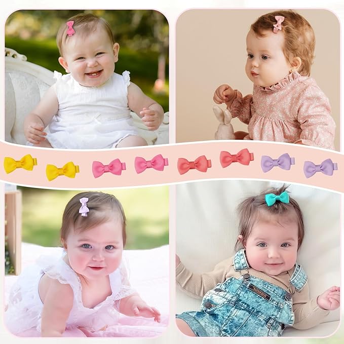 CÉLLOT Baby Hair Clips Baby Girls Fully Lined Bows Pins Tiny 1.6" Hair Bows Alligator Clips for Baby Girls Infants Toddlers Hair Accessories In Pairs