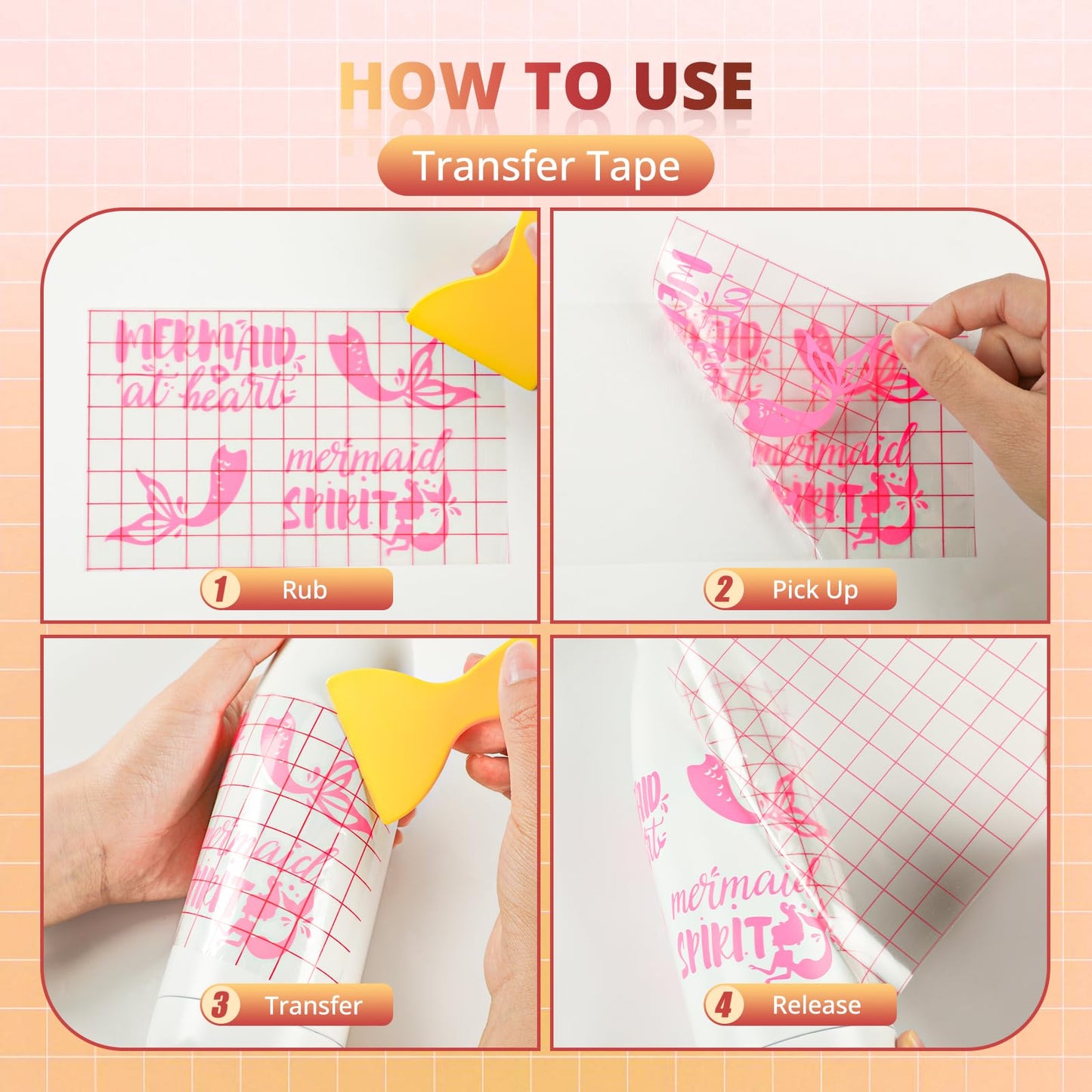 YRYM HT Clear Vinyl Transfer Paper Tape Roll-12 x 50 FT w/Alignment Grid Application Tape for Silhouette Cameo, Adhesive Vinyl for Decals, Signs, Windows, Stickers