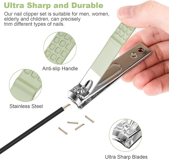 DUCOO Nail Clipper Set, 4 PCS Ultra Sharp Nail Clippers for Men, Women, Adults Toenail Fingernail Clippers, Stainless Steel Nail Cutter & File, Green